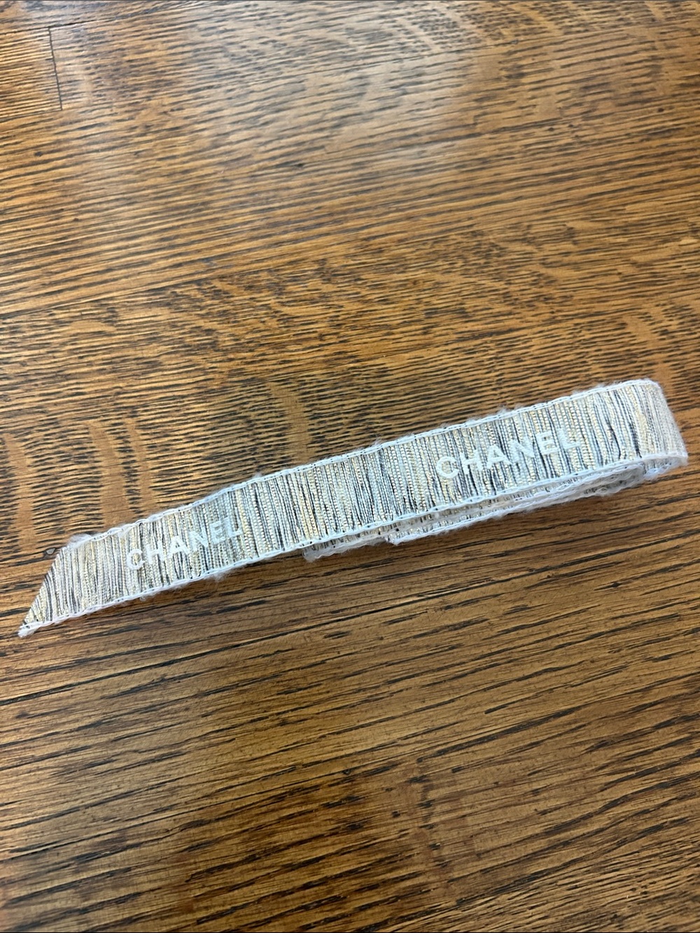 CHANEL Silver and Cream Branded Ribbon Trim 20 inches
